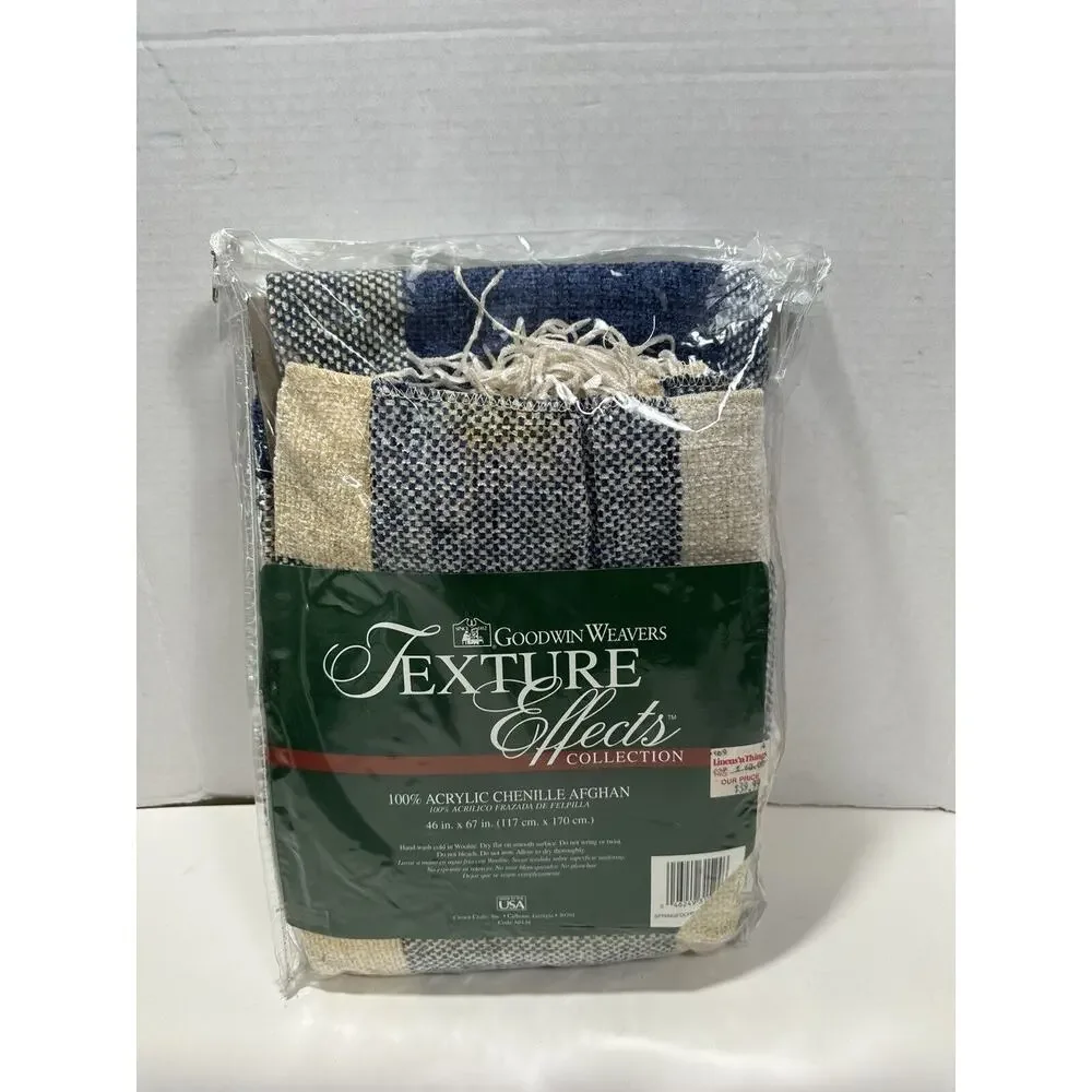 Goodwin Weavers‎ Vintage Chenille Afghan Throw W/Fringe Texture Effects 46”x67”